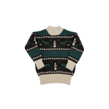 Pullover Winter High Neck Green Elk Children Knitted Sweater  Christmas Sweaters Kids